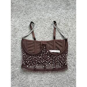 Victoria Secret Bra 34DD Crystal Longline Bustier Open Cup Shine Strap Pushup